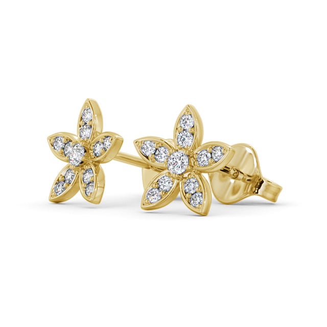Floral Design Round Diamond Earrings 18K Yellow Gold 2024-07-02
