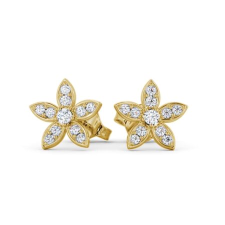 Floral Design Round Diamond Earrings 18K Yellow Gold 2024-07-01